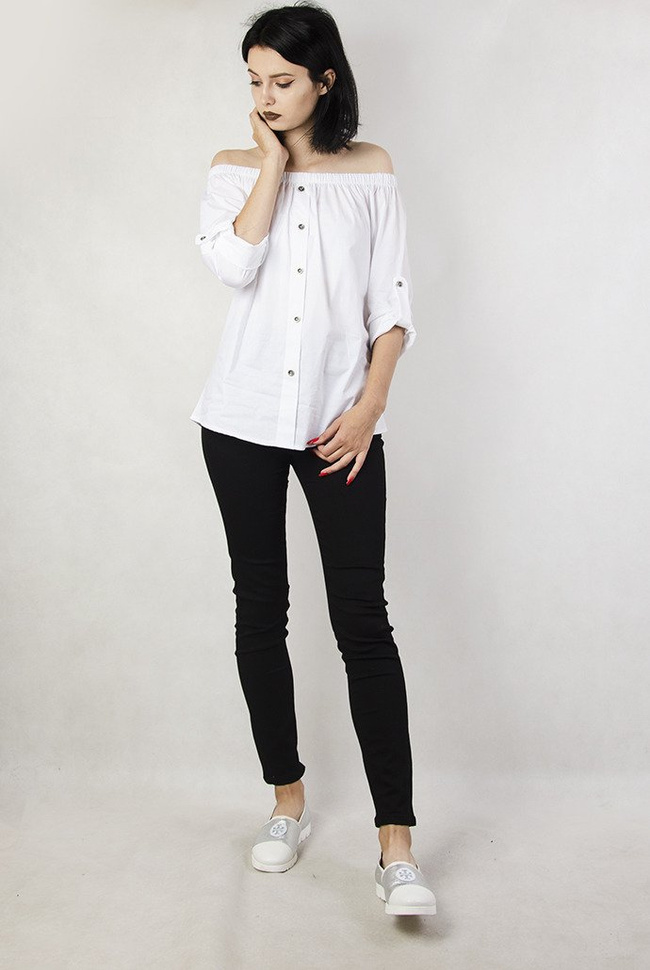 Biała koszula z gumką w dekolcie