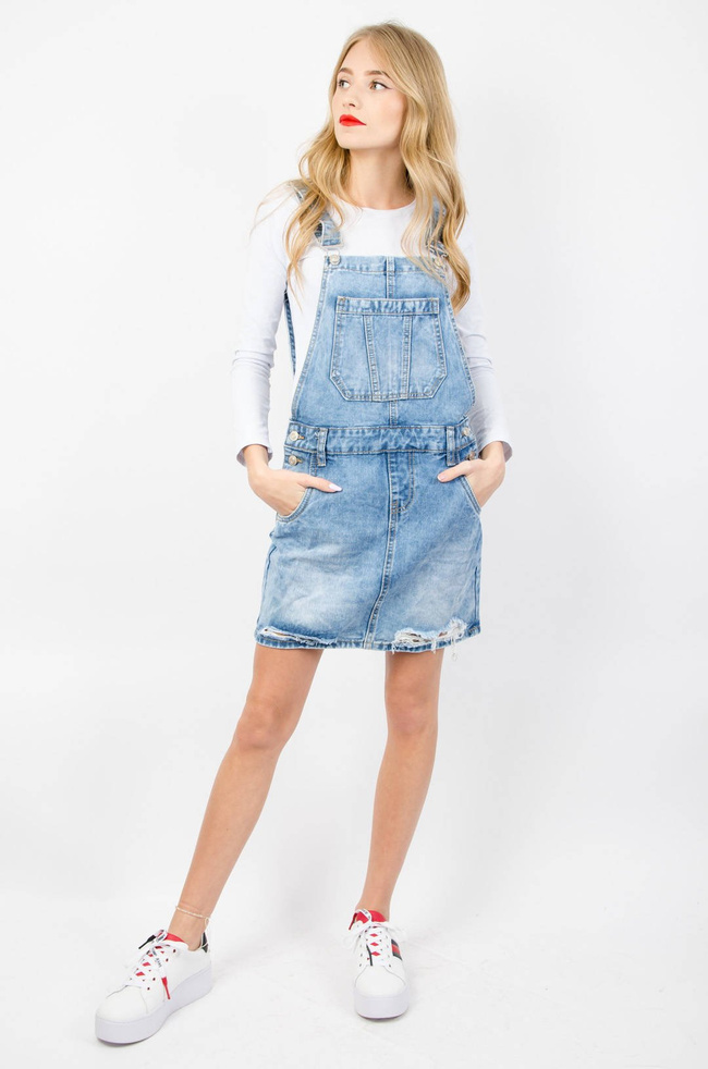 JEANSOWA OGRODNICZKA Z SZARPANIEM