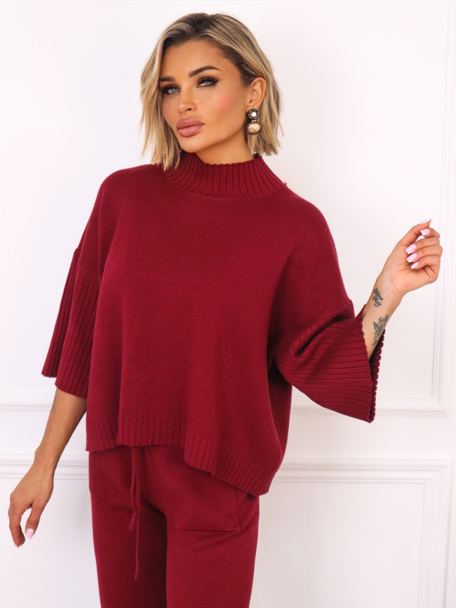 KOMPLET DZIANINOWY SWETER+ SPODNIE- BORDOWY