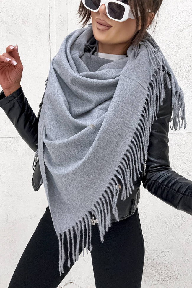 KLASYCZNY SZAL Z FRĘDZLAMI- SZARY