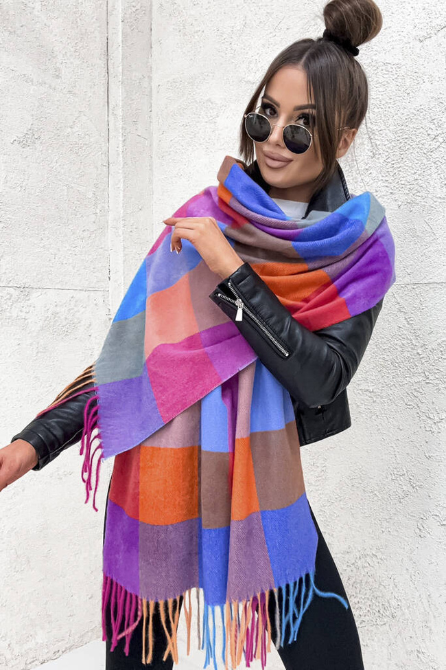 SZAL W KRATĘ Z FRĘDZLAMI- KOLOROWY