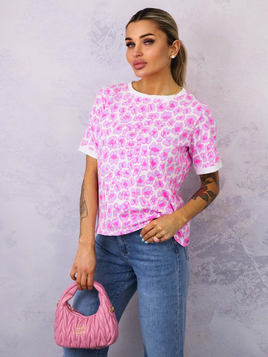 T-SHIRT W KOLOROWE CĘTKI- FIOLETOWY