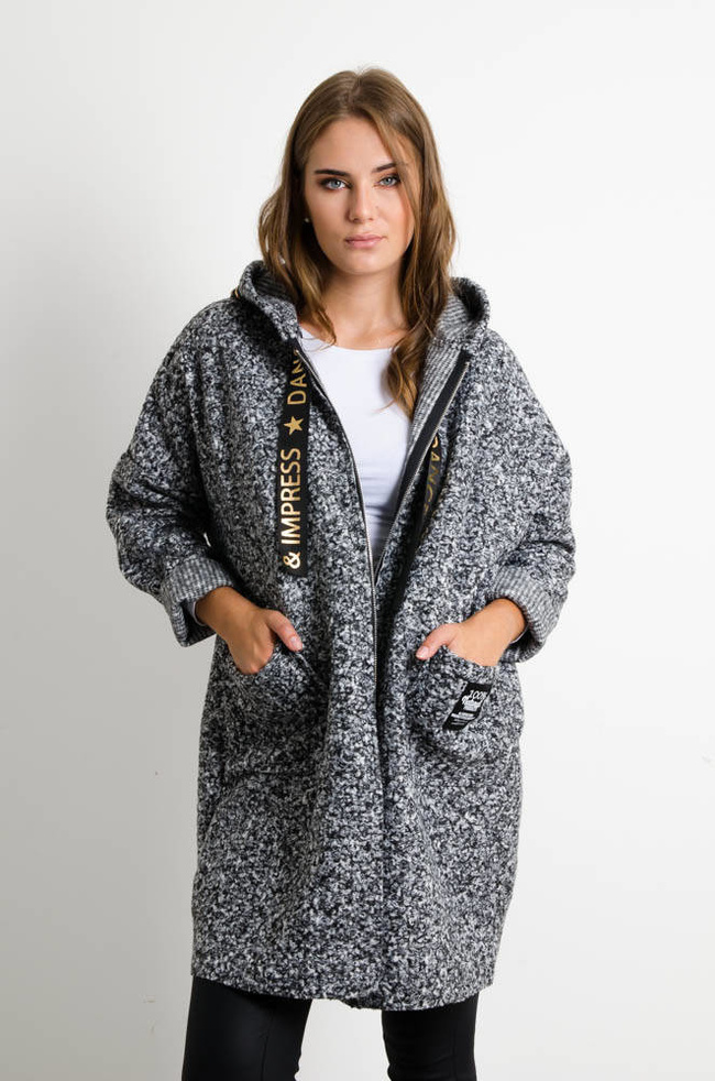 SZARY MELANŻOWY PŁASZCZ OVERSIZE