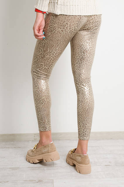 ZŁOTE POŁYSKUJĄCE LEGGINSY W PANTERKĘ-WYSOKI STAN