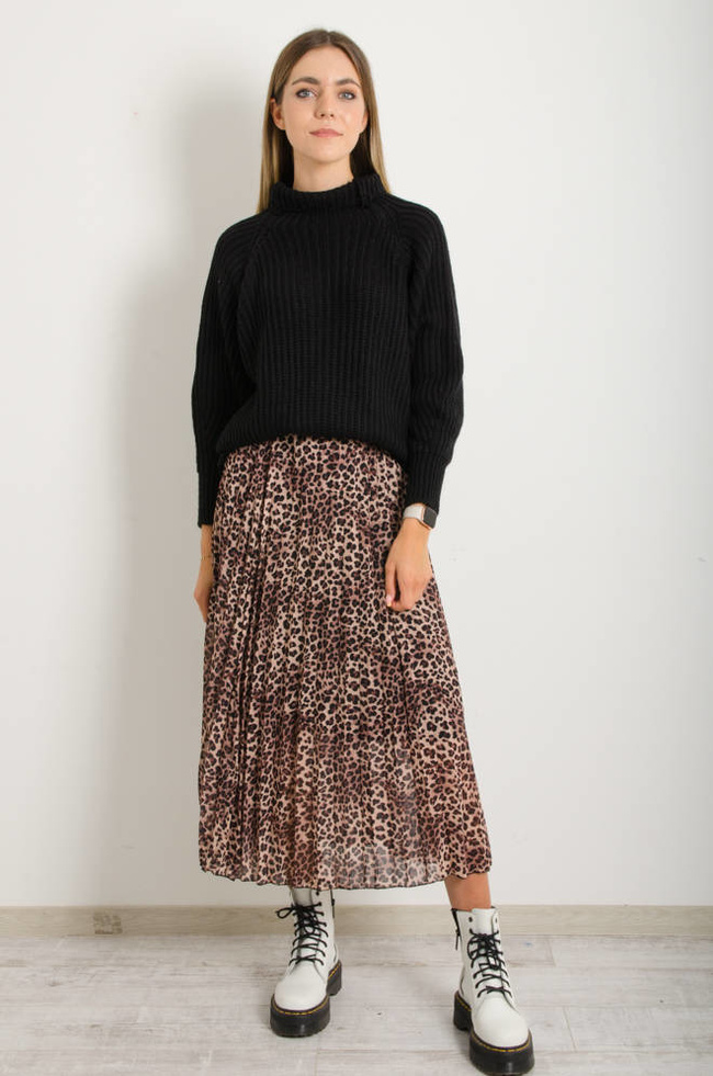 PLISOWANA SPÓDNICA W PANTERKĘ- BRĄZOWA
