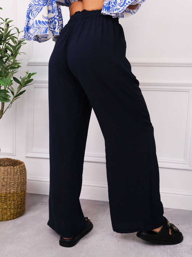 SPODNIE MUŚLINOWE Z WIĄZANIEM I GUMĄ W PASIE- CZARNE