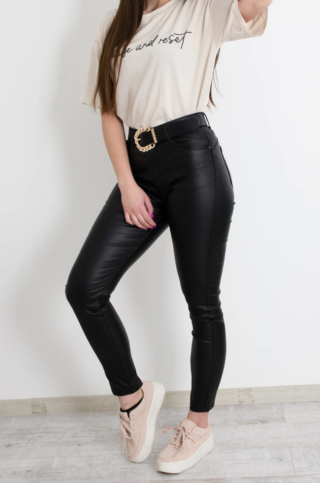 WOSKOWANE SPODNIE Z WYSOKIM STANEM TYPU PUSH UP - PLUS SIZE (L-4XL)