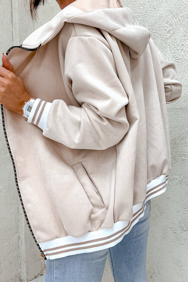 BLUZA ZAMSZOWA Z KONTRASTOWYMI ŚCIĄGACZAMI- BEŻOWA