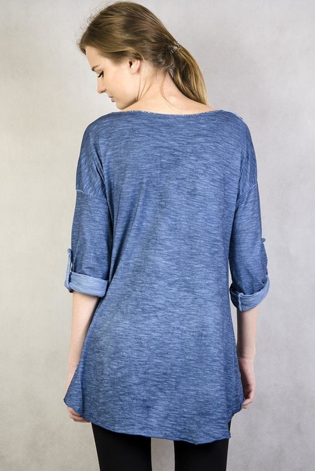 Asymetryczna niebieska bluzka z cekinami