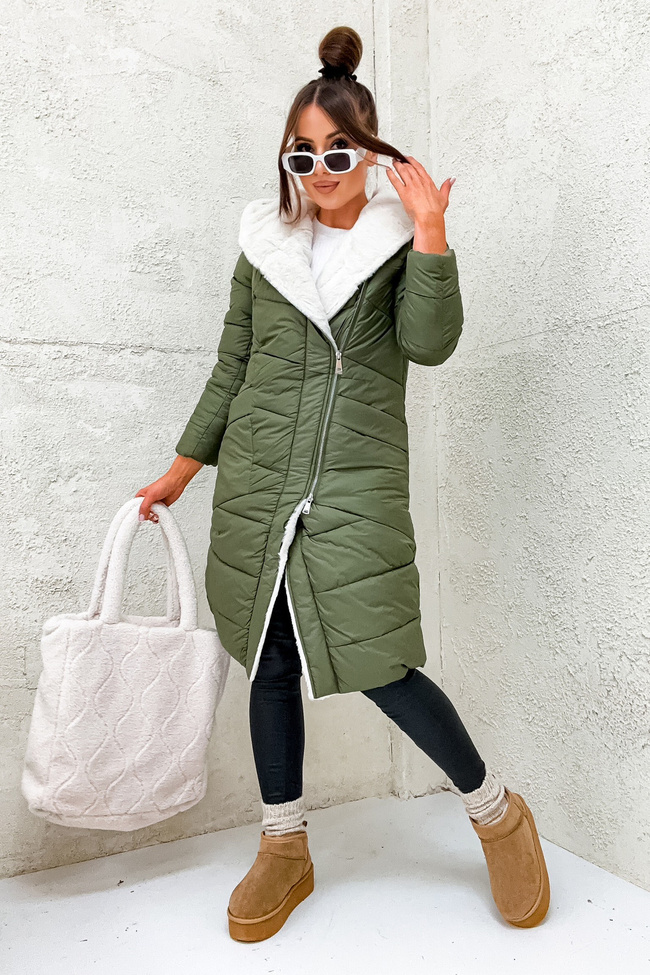 DŁUGA DWUSTRONNA KURTKA Z FUTERKIEM- ZIELONA