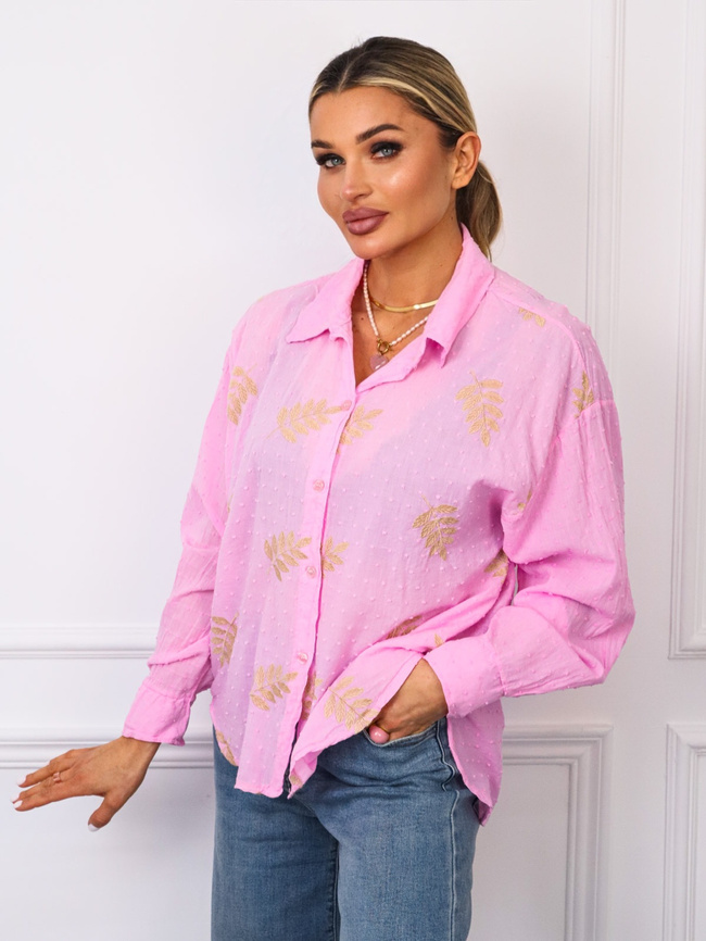 KOSZULA Z OZDOBNYM HAFTEM Z PRZODU- RÓŻOWA