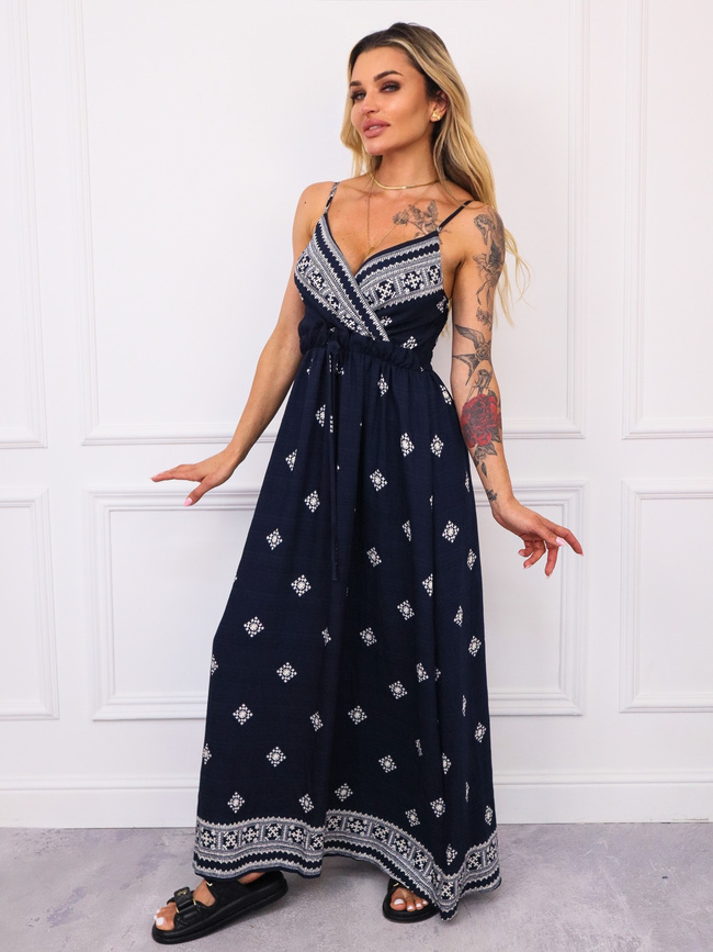 SUKIENKA MAXI WE WZORY- GRANATOWA