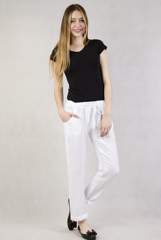 Białe spodnie lniane