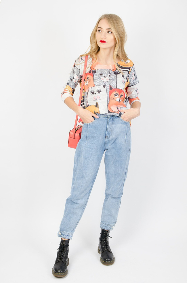  SPODNIE TYPU BALLOON JEANS Z WYSOKIM STANEM