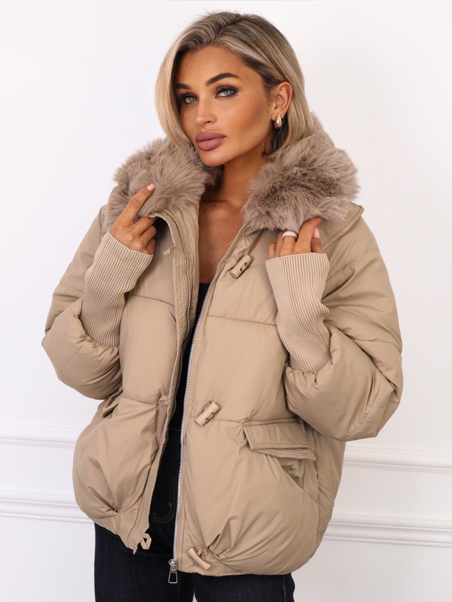 KURTKA ZIMOWA Z ODPINANYM FUTERKIEM- BEŻOWA