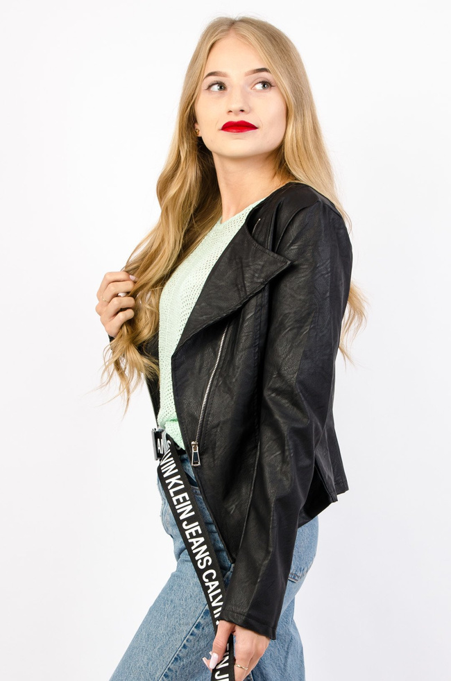 CZARNY SKAJKOWY ŻAKIET ZE SREBRNYM ZAMKIEM