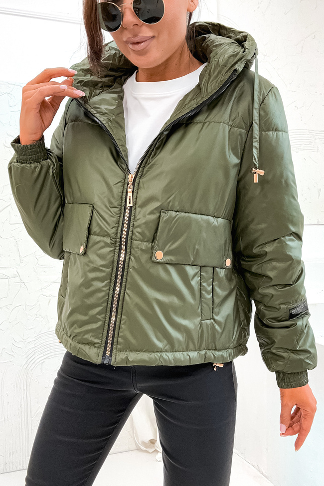 KURTKA ASYMETRYCZNA ZE ZŁOTYMI ELEMENTAMI- ZIELONA