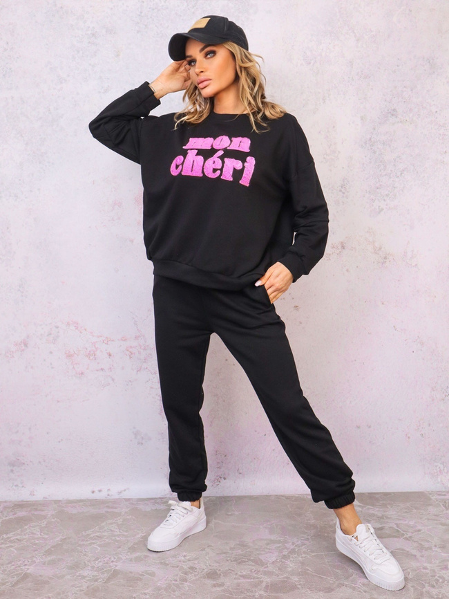 KOMPLET DRESOWY BLUZA Z NAPISEM+ SPODNIE- CZARNY