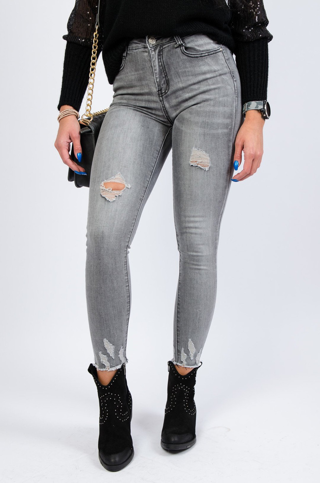 JASNO-SZARE SPODNIE JEANSOWE Z PRZETARCIAMI