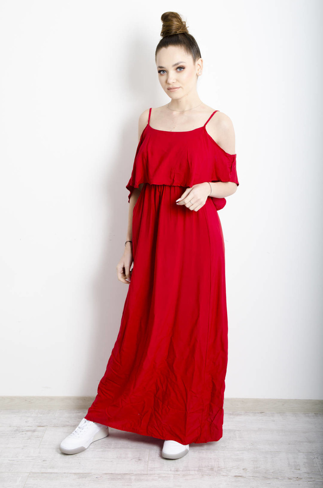 SUKIENKA HISZPANKA MAXI NA RAMIĄCZKA- CZERWONA