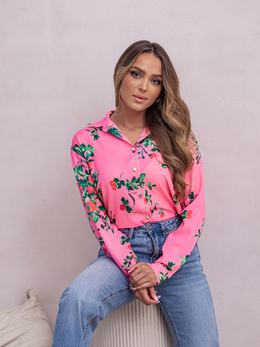 KOSZULA ZAPINANA NA GUZIKI W KWIECISTY WZÓR- RÓŻOWA