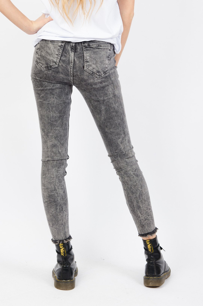CIEMNO-SZARE SPODNIE JEANSOWE Z PRZETARCIAMI- WYSOKI STAN