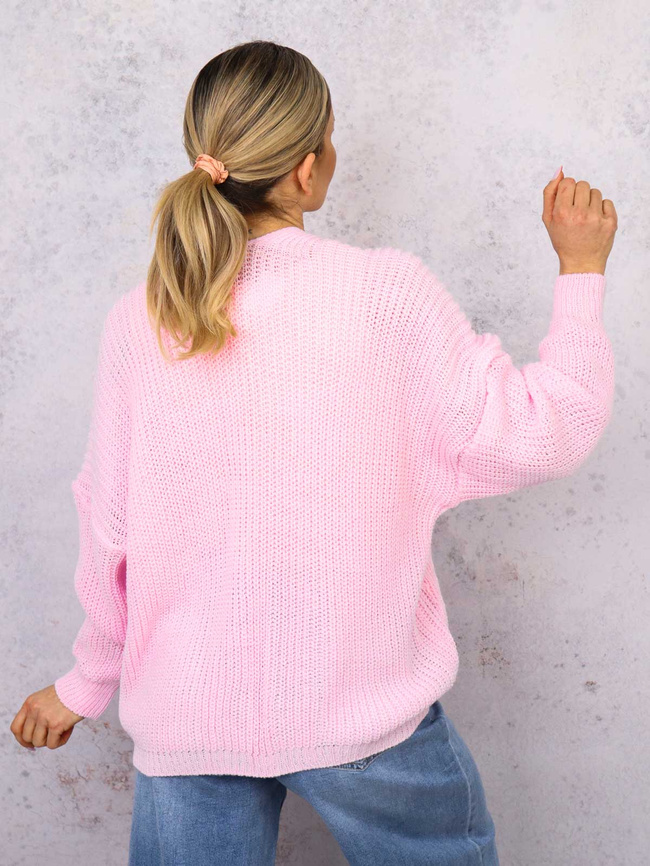 NARZUTA KARDIGAN DZIANINOWY Z KIESZENIAMI- JASNORÓŻOWY