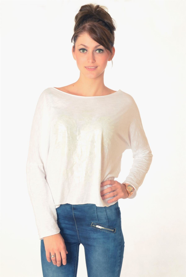 Biała bluzka z błyszczącym orłem