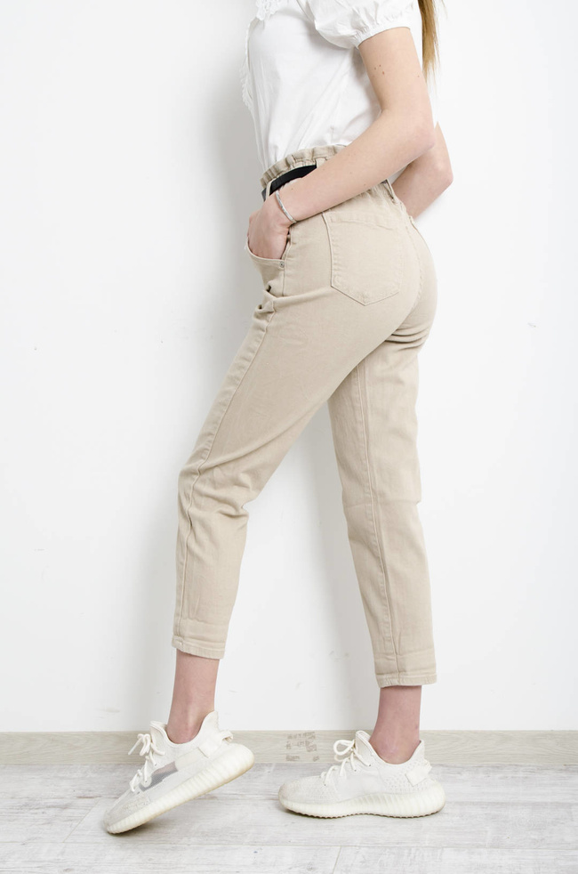 SPODNIE BEŻOWE BAGGY FIT MARSZCZONE W PASIE