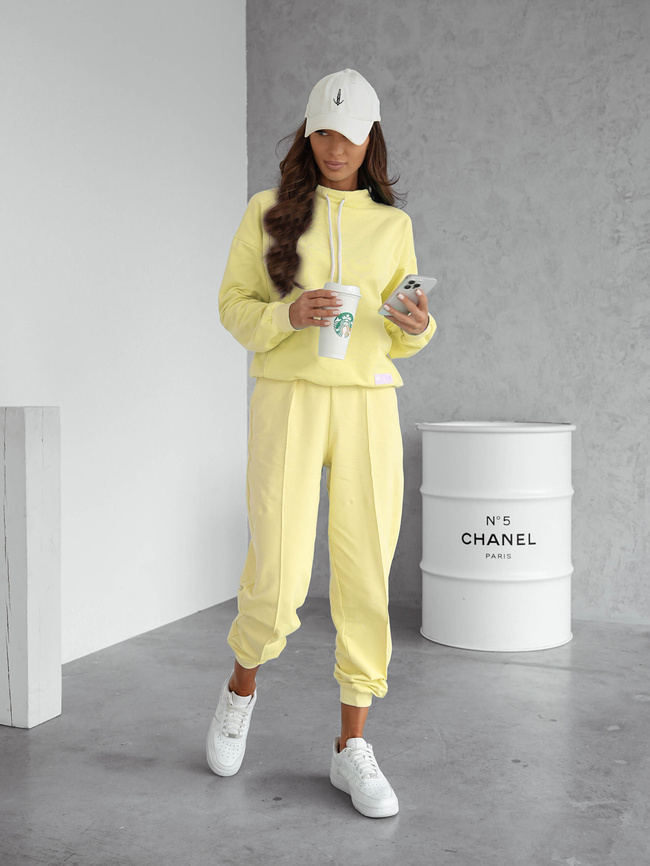 KOMPLET BAWEŁNIANY BLUZA Z SZNURKAMI+SPODNIE- ŻÓŁTY