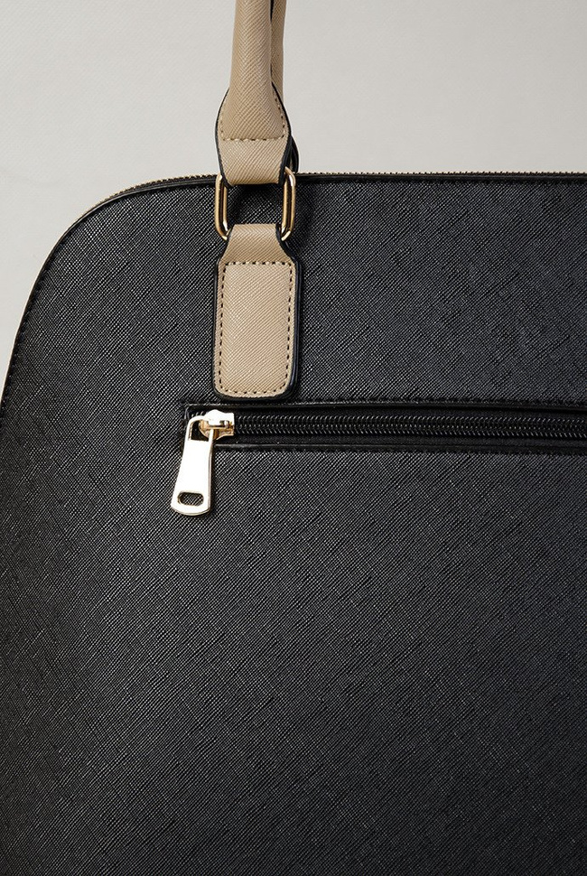 Torebka czarno szara z brązową rączką typu shopper