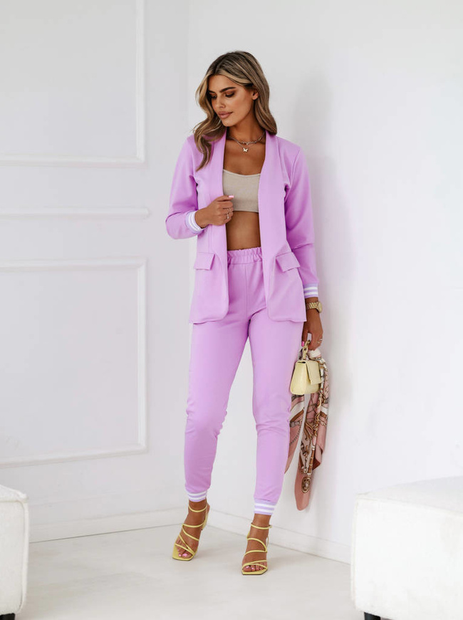 KOMPLET SPODNIE+ MARYNARKA ZE ŚCIĄGACZAMI- FIOLETOWY