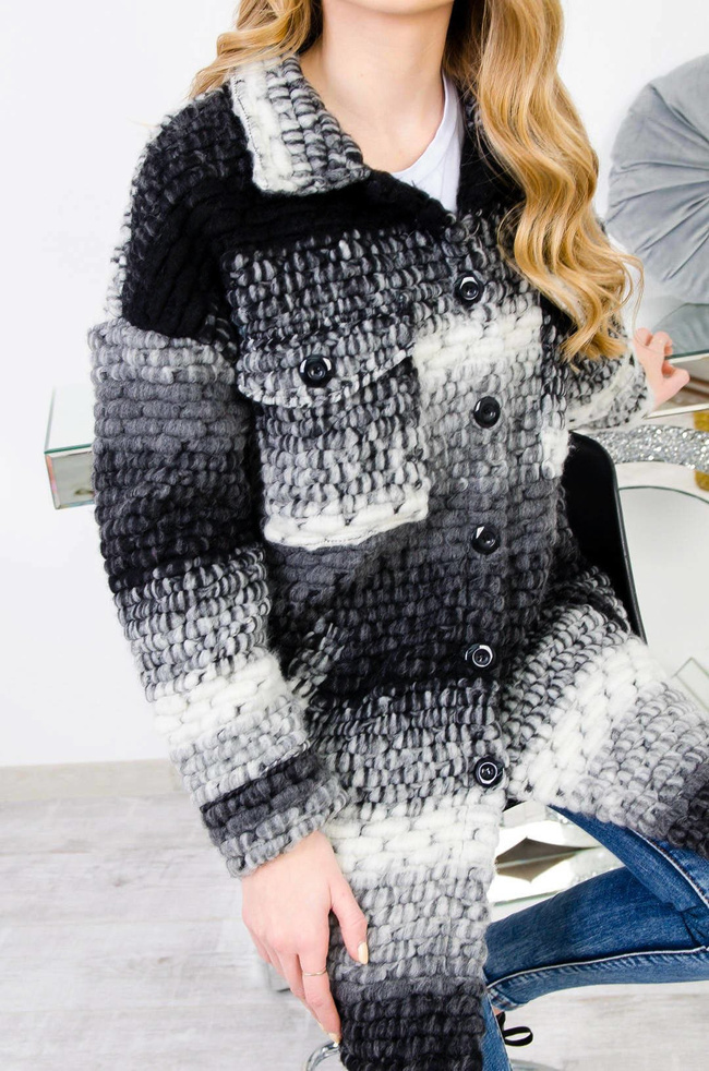 WIOSENNY PŁASZCZYK MULTIKOLOR - CZARNY