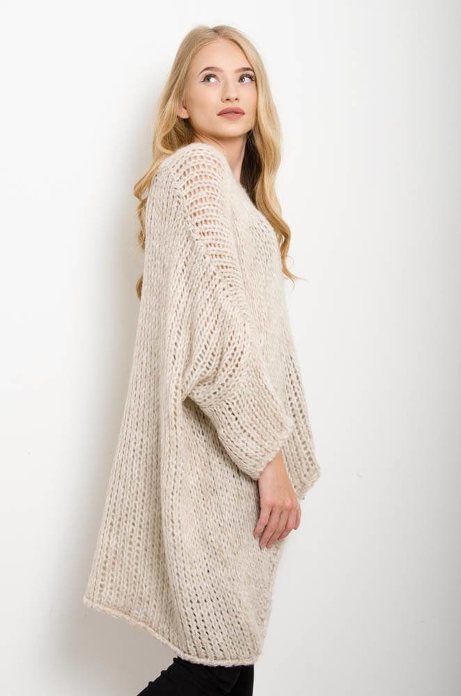 BEŻOWY SWETER ASYMETRYCZNY,OVERSIZE