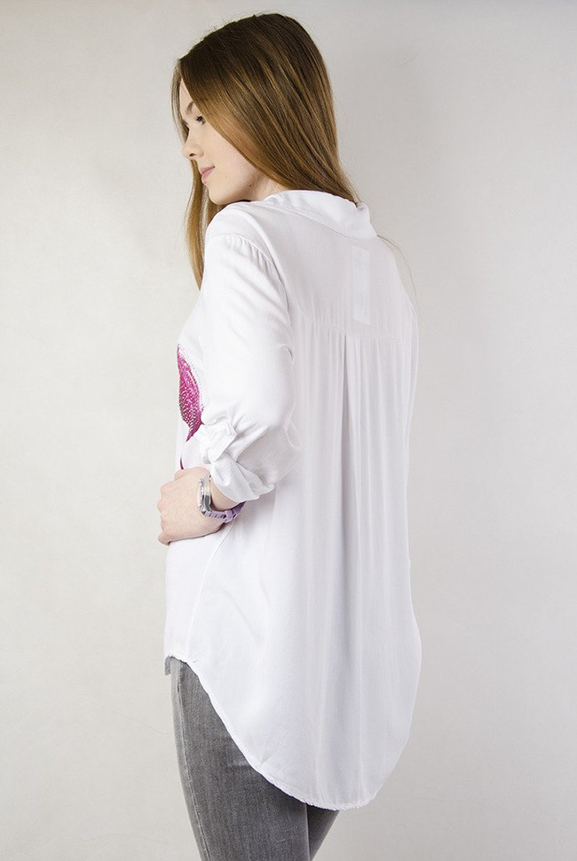 Biała koszula z flamingiem