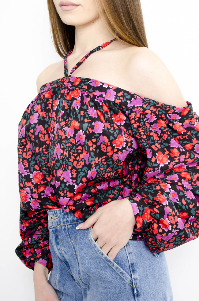 BLUZKA HISZPANKA W KWIATY- CZARNA