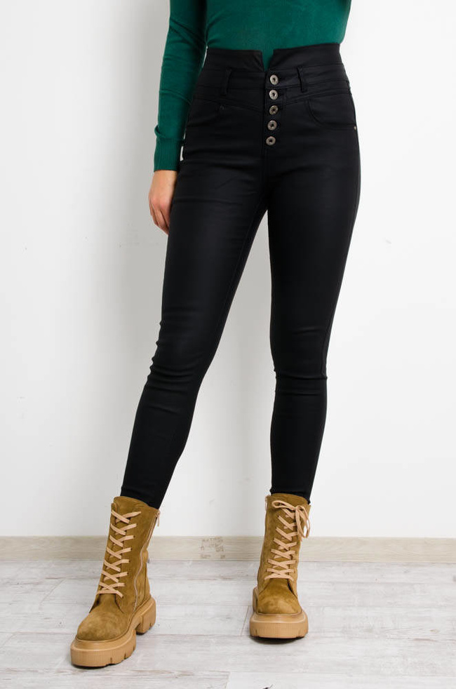 CZARNE SPODNIE WOSKOWANE Z BARDZO WYSOKIM STANEM