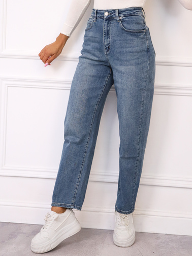 SPODNIE JEANSOWE MOM FIT Z WYSOKIM STANEM- NIEBIESKIE