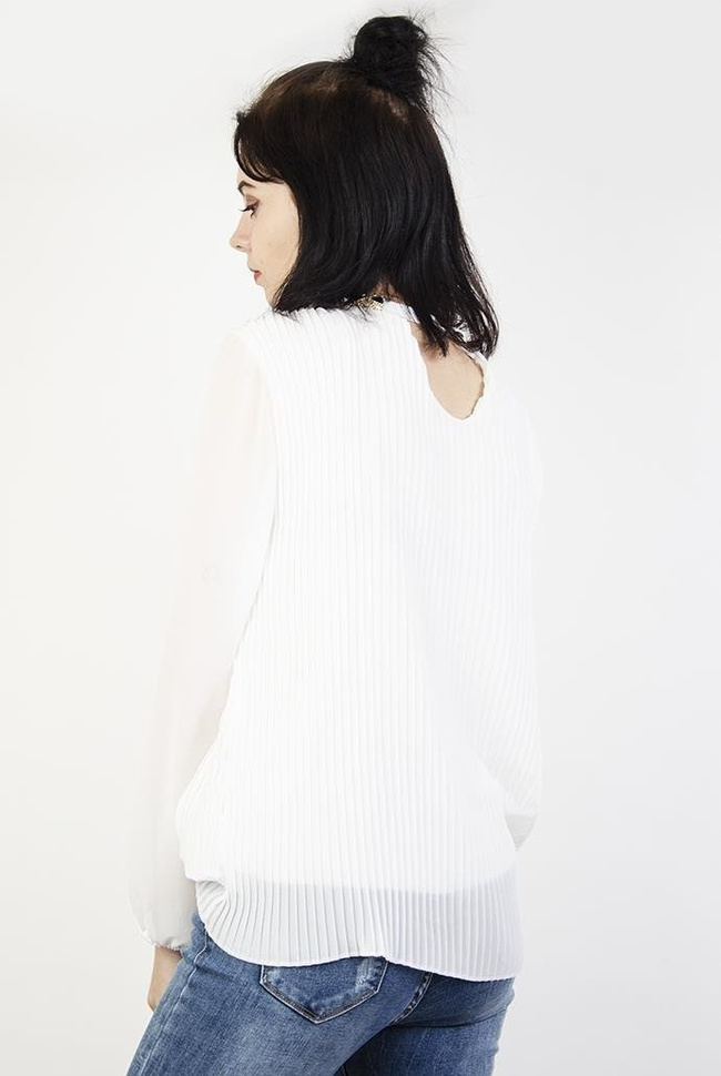 Biała szyfonowa, bluzka koszulowa, plisowana