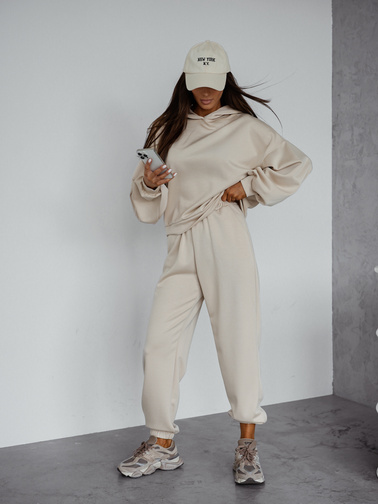 KOMPLET DRESOWY BLUZA Z KAPTUREM+ SPODNIE- BEŻOWY