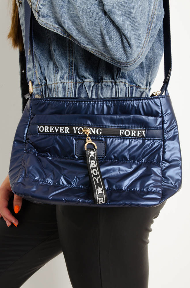 TOREBKA PIKOWANA Z MATERIAŁOWYM PASKIEM- GRANATOWA