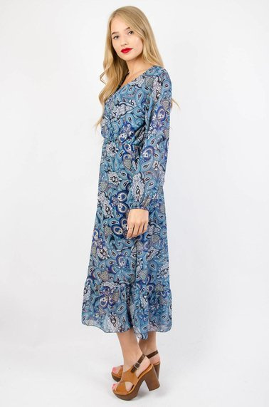 NIEBIESKA SUKIENKA MIDI Z PRINTEM