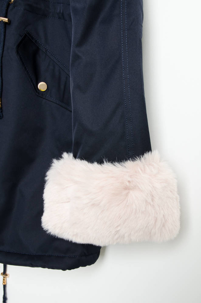 GRANATOWA KURTKA PARKA ZIMOWA Z ODPINANYM FUTERKIEM 