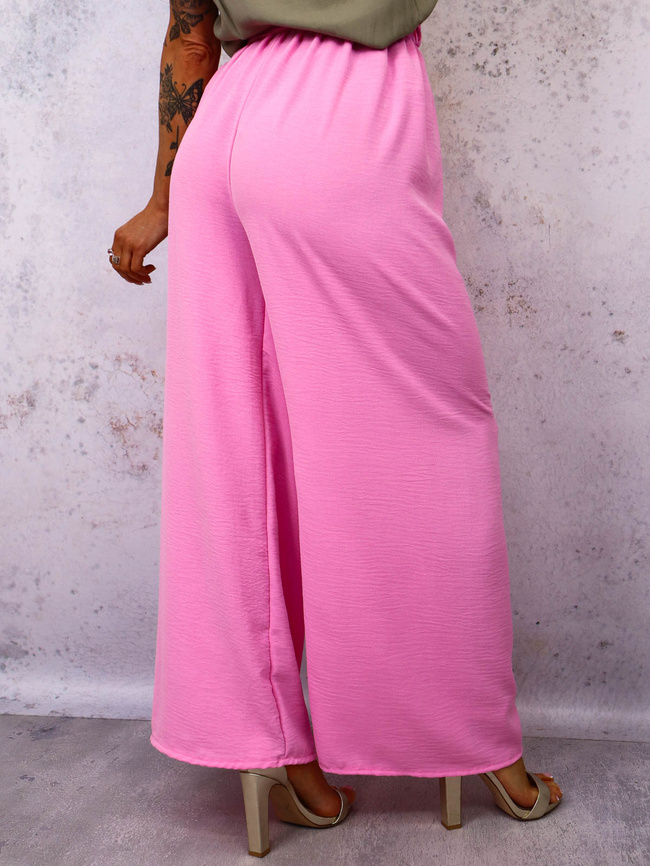 SPODNIE SZEROKIE Z GUMĄ I WIĄZANIEM W PASIE- JASNORÓŻOWE