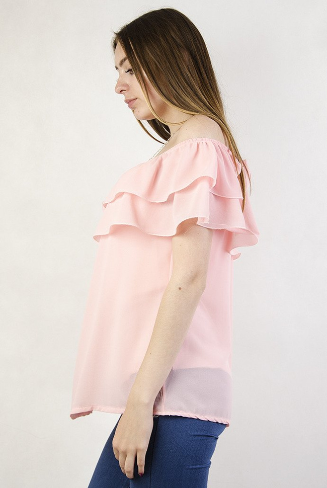 Różowa bluzka z podwójną falbaną