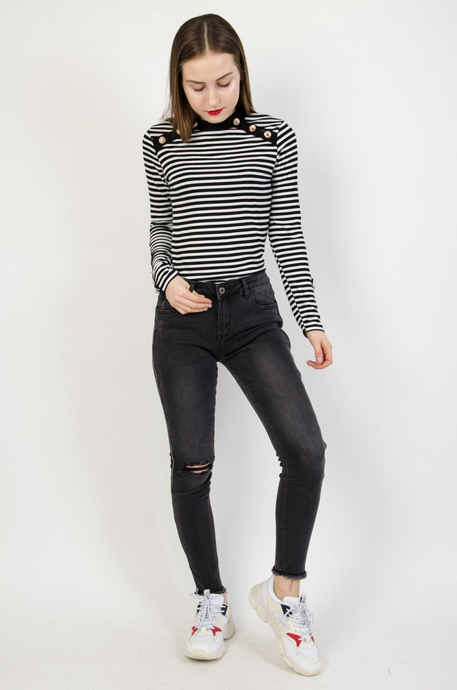 Szare spodnie jeansowe z lampasami suwakami