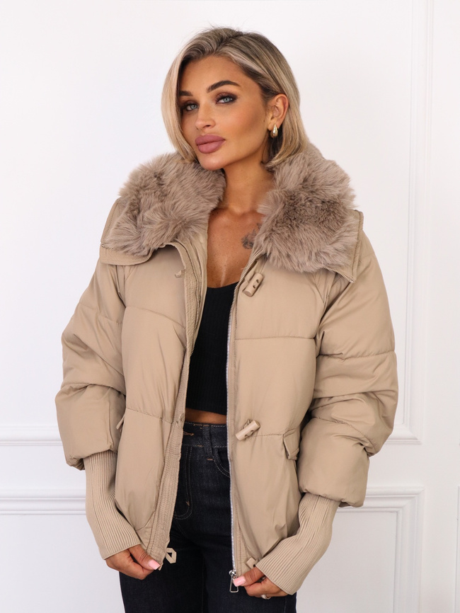 KURTKA ZIMOWA Z ODPINANYM FUTERKIEM- BEŻOWA