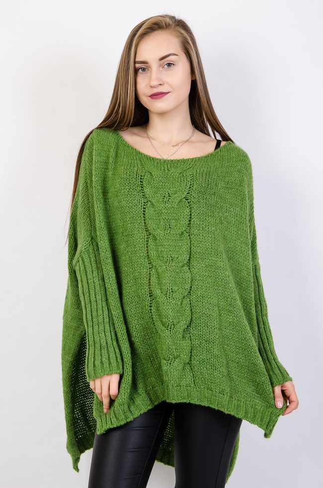 Zielony asymetryczny sweter typu nietoperz