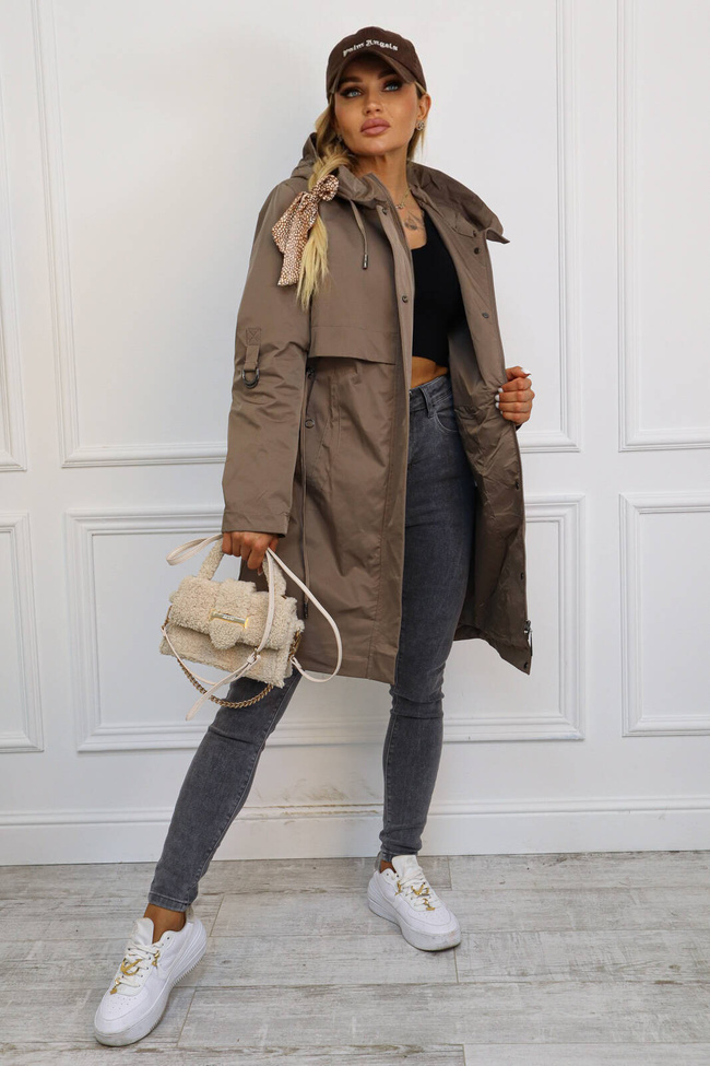 BRĄZOWA DŁUGA KURTKA PARKA PRZEJŚCIOWA