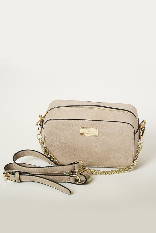 Beżowa usztywniana torebka na łańcuszku